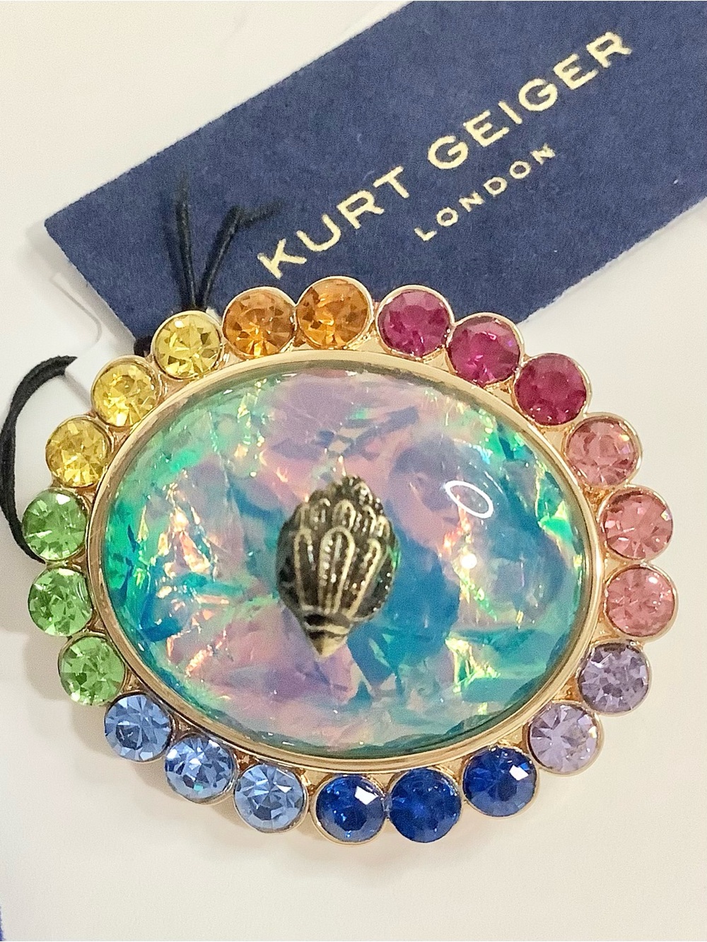 NEW Kurt Geiger London Rainbow Crystal Gold tone Brooch